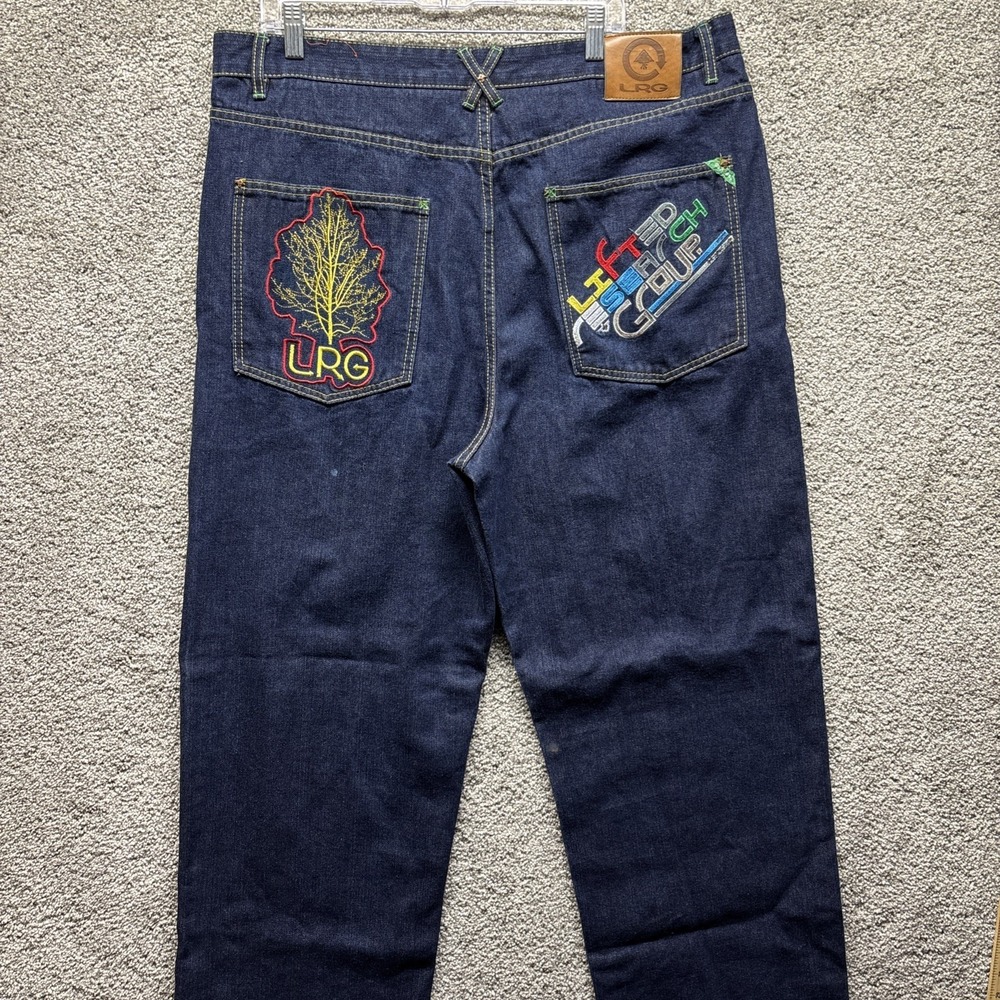 LRG Lifted Research Group Baggy Jeans Blue Embroidered Pockets Men 40x33 Y2K 90s